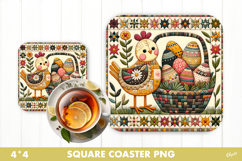 Easter Rustic Patchwork Coaster Sublimation PNG Product Image 1