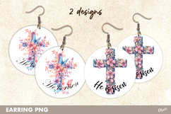 Religious Easter Earrings Sublimation, He is Risen PNG Product Image 1