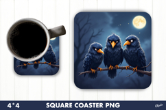 Crows with Moon Coaster. Halloween Coaster Sublimation Product Image 1