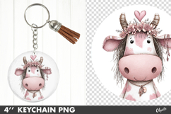 Valentine Keychain PNG, Whimsical Cow Sublimation PNG Product Image 1