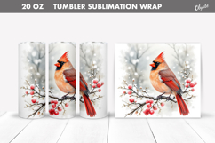 Watercolor Cardinal Tumbler Sublimation Wrap PNG Product Image 1