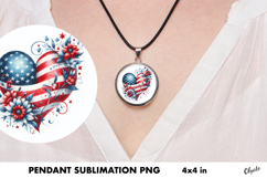 Patriotic Heart Jewelry Sublimation. Cirkle Pendant Product Image 1