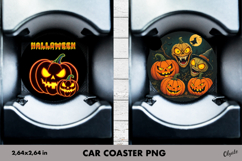 Pumpkin Car Coaster Sublimation. Halloween Car Coaster PNG Product Image 1