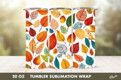 Fall Tumbler Sublimation PNG. Autumn Leaves Tumbler Product Image 1