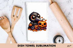 Halloween Dish Towel Sublimation. Cute Halloween Crow PNG Product Image 1