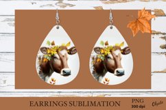 Cow Earrings Teardrop. Autumn Cow Sublimation PNG Product Image 1