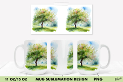 Watercolor Forest Mug Sublimation Wrap. 11 OZ, 15 OZ Product Image 1