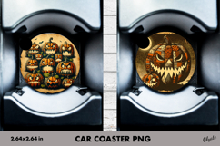 Pumpkin Car Coaster Sublimation. Halloween Car Coaster PNG Product Image 1