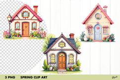 Cute Spring Fairytale Houses Clipart PNG Product Image 1