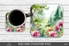 Watercolor Forest Tree PNG. Coaster PNG Product Image 1