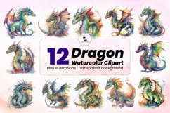 Dragon Watercolor Clipart Illustration Bundle Product Image 1