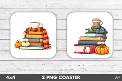 Book Coaster PNG, Cozy Fall Sublimation PNG Product Image 1