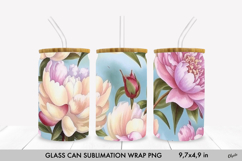Watercolor Peony Glass Can Wrap. Glass Can 16 OZ Product Image 1