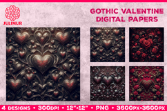 Gothic Valentine Digital Paper with Ornate Red Hearts Product Image 1