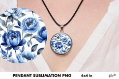 Peony Jewelry Sublimation PNG. Cirkle Pendant PNG Product Image 1