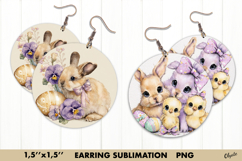 Earring Easter Sublimation, Watercolor Lilac Easter PNG Product Image 1