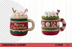 Crochet Christmas Coffee Clipart, Cup of Coffee PNG Product Image 1