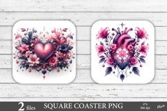 Valentine Heart Coaster PNG. Square Coaster PNG Product Image 1