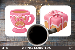 Christmas Gingerbread Coaster, Pink Bake PNG Product Image 1