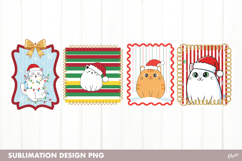 Christmas Postage Stamp PNG. Funny Cat Christmas Sublimation Product Image 1