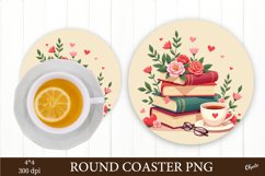 Book with heart PNG. Valentine’s Day Coaster Sublimation Product Image 1