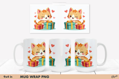 Celebration Cute Kitty PNG. Cute Animal Mug Sublimation Wrap Product Image 1