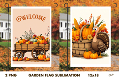 Thanksgiving Day Garden Flag PNG. Farmhouse Garden Flag Product Image 1