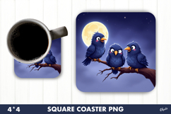Crows with Moon Coaster. Halloween Coaster Sublimation Product Image 1