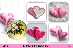 Crochet Pink Heart Coaster Sublimation PNG Product Image 1
