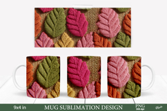 Cozy Fall Mug Sublimation Wrap. Knitting Leaves PNG Product Image 1