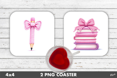 Pink Teacher Crochet Sublimation , Valentines Day Coaster Product Image 1