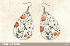 Earring Watercolor Sublimation. Flower Earrings Teardrop PNG Product Image 1