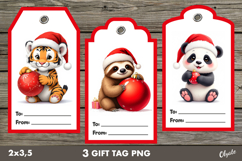 Christmas Gift Tag PNG. Cute Animal Christmas Labels PNG Product Image 1