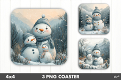 Christmas Snowman Family Coaster PNG Product Image 1