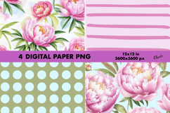Peony Digital Paper PNG. Flower Digital Paper PNG Product Image 1