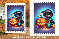 Halloween Garden Flag Sublimation. Cute Crow PNG Product Image 1
