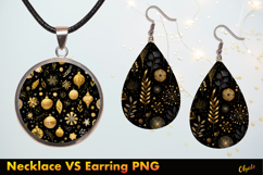 Black and Gold Necklace VS Earring Sublimation PNG Product Image 1