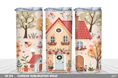 Cute Spring Houses Tumbler Sublimation PNG Product Image 1
