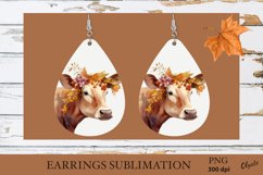 Fall Earrings Teardrop Sublimation. Cow Earrings PNG Product Image 1