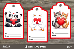 Valentine Gift Tag PNG. Cute Animal Labels PNG Product Image 1