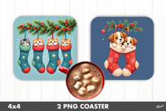 Christmas Socks, Christmas Animal, Square Coaster PNG Product Image 1