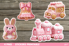 Pink Christmas Stickers PNG. Gingerbread Stickers Printable Product Image 1