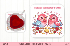 Happy Bird PNG, Valentines Day Coaster Sublimation PNG Product Image 1
