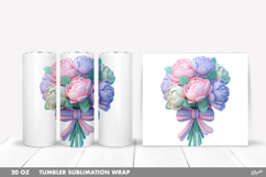 Spring Flower Bouquet Tumbler PNG, 20 OZ Tumbler Wrap Product Image 1