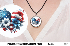 Patriotic Heart Jewelry Sublimation. Cirkle Pendant PNG Product Image 1