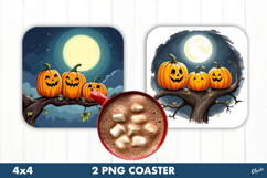 Funny Pumpkins Coaster PNG. Halloween Pumpkins Coaster Product Image 1