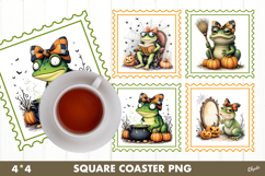 Frog Coquette Halloween Postage Stamp Sublimation Coaster Product Image 1
