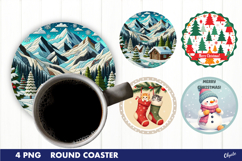 Christmas Coaster PNG. Round Coaster Sublimation Product Image 1