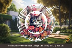 Cat Flowers Watercolor Wind Spinner Sublimation Design 5 Product Image 1