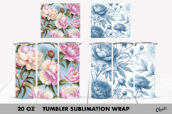 Peony Tumbler Wrap. Blue Peony, Pink Peony Tumbler PNG Product Image 1